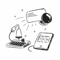 Lamp and Keyboard with Remote Work Text concept as A lamp and keyboard with Remote Work text on a white background emphasizing the need for good lighting and productivity in remote pure vector