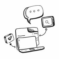 Laptop and Chat Bubble Icons with Virtual Collaboration text isolated on white background concept as Camera movement Focus on the laptop and floating chat bubble icons highlighting pure vector