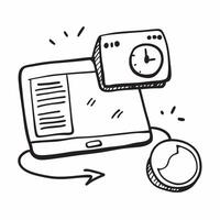 Laptop and Clock Icons with On Time text isolated on white background concept as Camera movement Focus on the laptop and clock icons highlighting the importance of punctuality in v pure vector