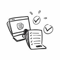 Laptop and Checkmark Icons with Task Completion text isolated on white background concept as Camera movement Focus on the laptop and checkmark icons highlighting task completion du pure vector