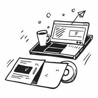 Laptop and Coffee Mug Isolated concept as A image featuring a sleek laptop and a coffee mug isolated on a white background Perfect for illustrating a productive home office pure Set 2 vector