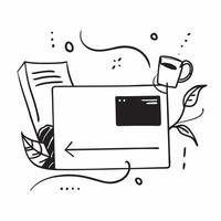 Laptop and coffee cup with Remote Work text in a border frame with copy space concept as Camera movement Pan across the laptop and coffee cup focusing on the text Scene Modern and pure vector