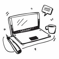 Laptop and Coffee Mug Isolated concept as A image featuring a sleek laptop and a coffee mug isolated on a white background Perfect for illustrating a productive home office pure Set 7 vector