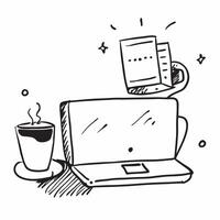 Laptop and Coffee Mug Isolated concept as A image featuring a sleek laptop and a coffee mug isolated on a white background Perfect for illustrating a productive home office pure Set 6 vector