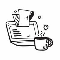 Laptop and Coffee Mug Isolated concept as A image featuring a sleek laptop and a coffee mug isolated on a white background Perfect for illustrating a productive home office pure Set 4 vector