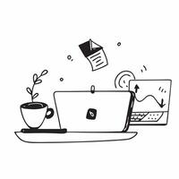 Laptop and Coffee Mug with Work Life Balance text isolated on white background concept as Camera movement Focus on both the laptop and coffee mug highlighting the blend of work and pure vector