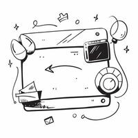 Laptop and headphones with Work in Progress text in a border frame with copy space concept as Camera movement Zoom into the laptop and headphones with text Scene Sleek and modern pure Set 2 vector