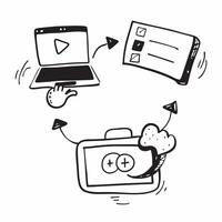 Laptop and Share Screen Icons with Collaborative Tools text isolated on white background concept as Camera movement Focus on the laptop and share screen icons emphasizing collabora pure vector