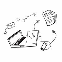 Laptop and smartphone with Remote Work Essentials text isolated on white background concept as Camera movement Focus on both elements highlighting the sleek design and clear text pure vector