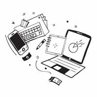 Laptop and Smartphone with Flexible Workspace Essentials text isolated on white background concept as Camera movement Highlight the laptop and smartphone emphasizing essential tool pure Set 2 vector