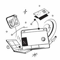 Laptop and tablet with holographic design software and flexible workspace text concept as Camera movement Pan across the laptop and tablet screens with holographic design software pure Set 2 vector