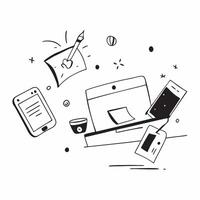 Laptop and tablet with holographic design software and flexible workspace text concept as Camera movement Pan across the laptop and tablet screens with holographic design software pure vector