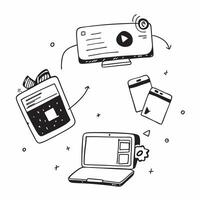Laptop and smartphone with holographic security app and flexible workspace text concept as Camera movement Zoom into the laptop and smartphone screens with a holographic security a pure Set 2 vector