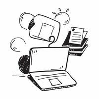 Laptop with Headset and Notes concept as A sleek laptop paired with a headset and a stack of notes representing essential tools for virtual meetings isolated on a white background pure vector