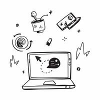 Laptop with glowing holographic business icons and copy space for Sharad Purnima concept as Camera movement Pan across the laptop with glowing holographic business icons Scene Iso pure vector