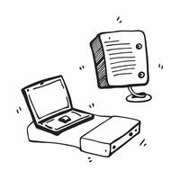 Laptop Stand and External Hard Drive Isolated concept as A image of a laptop stand and an external hard drive isolated on a white background Perfect for illustrating tech s pure Set 4 vector