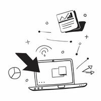 Laptop with holographic charts and Home Office text with copy space concept as Camera movement Zoom into the laptop screen displaying holographic charts Scene Home office setup wi pure vector