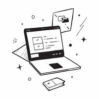 Laptop with holographic calendar and flexible workspace text concept as Camera movement Pan across the laptop screen focusing on the holographic calendar Scene Modern workspace wi pure vector