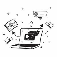 Laptop with holographic communication icons and copy space for Sharad Purnima concept as Camera movement Pan across the laptop with glowing holographic communication icons Scene I pure vector