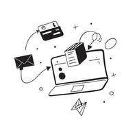 Laptop with holographic email interface and Stay Connected text with copy space concept as Camera movement Zoom into the laptop screen displaying a holographic email interface Sce pure vector