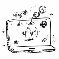 Laptop with holographic fitness icons and copy space for Sharad Purnima concept as Camera movement Pan across the laptop with glowing holographic fitness icons Scene Isolated whit pure vector