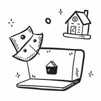 Laptop with Holographic Home Office Icon and Productivity Icon concept as A photo featuring a laptop with a glossy glowing holographic home office icon and productivity icon The o pure Set 6 vector
