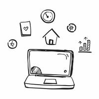 Laptop with Holographic Home Office Icon and Productivity Icon concept as A photo featuring a laptop with a glossy glowing holographic home office icon and productivity icon The o pure Set 7 vector
