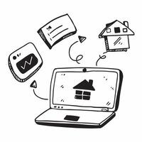 Laptop with Holographic Home Office Icon and Productivity Icon concept as A photo featuring a laptop with a glossy glowing holographic home office icon and productivity icon The o pure Set 5 vector