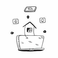 Laptop with Holographic Home Office Icon and Productivity Icon concept as A photo featuring a laptop with a glossy glowing holographic home office icon and productivity icon The o pure Set 15 vector