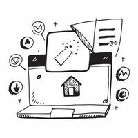 Laptop with Holographic Home Office Icon and Productivity Icon concept as A photo featuring a laptop with a glossy glowing holographic home office icon and productivity icon The o pure Set 4 vector