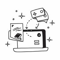 Laptop with Holographic Home Office Icon and Productivity Icon concept as A photo featuring a laptop with a glossy glowing holographic home office icon and productivity icon The o pure Set 14 vector
