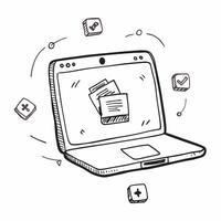 Laptop with Holographic Home Office Icon and Productivity Icon concept as A photo featuring a laptop with a glossy glowing holographic home office icon and productivity icon The o pure Set 17 vector