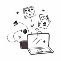 Laptop with Holographic Home Office Icon and Productivity Icon concept as A photo featuring a laptop with a glossy glowing holographic home office icon and productivity icon The o pure Set 26 vector