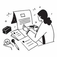 Legal consultant reviewing contracts in a glossy flexible workspace concept as Camera movement Zoom into the screen showing contract details and legal annotations Scene A professi pure vector