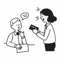 Manager candidly handling a customer complaint in a retail setting concept as A candid shot of a manager handling a customer complaint in a retail setting The camera captures the pure vector