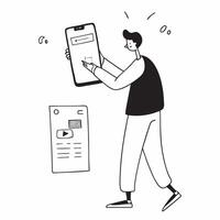 Man Updating Mobile Banking App concept as A man updating his mobile banking app on his smartphone with a blank background offering space for additional text or design elements in pure vector