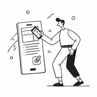 Man Updating Mobile Banking App concept as A man updating his mobile banking app on his smartphone with a blank background offering space for additional text or design elements in pure Set 2 vector