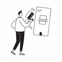 Man Using Mobile App to Pay for Transportation concept as A man using a mobile banking app to pay for transportation with a plain background offering space for text or additional e pure vector