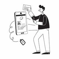 Man Using Mobile Banking in Office concept as A man using a mobile banking app on his smartphone in an office setting with a blank background offering space for text or additional pure Set 2 vector