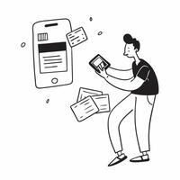 Man Transferring Money Using App concept as A man transferring money using a mobile banking app set against a plain background with space for text or design elements in Photo Stoc pure Set 2 vector