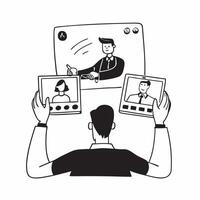 Manager conducting a virtual meeting in a glossy flexible workspace concept as Camera movement Pan across the manager screen during the virtual meeting Scene A professional and te pure vector