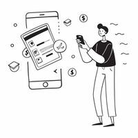 Man Using Mobile Banking for Savings concept as A man using a mobile banking app on his smartphone to manage savings with a blank background offering space for additional text or d pure Set 2 vector