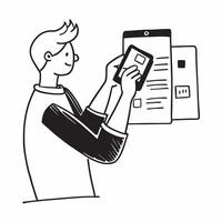 Man Using Mobile Banking for Investment concept as A man using a mobile banking app on his smartphone for investment set against a plain background with space for text or graphics pure Set 2 vector