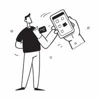 Man Using Mobile Banking with Smartwatch concept as A man using mobile banking on his smartphone in conjunction with a smartwatch set against a plain background with space for text pure vector
