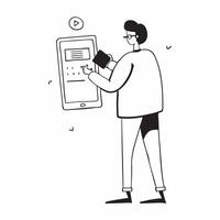 Man Using Mobile Banking for Investment concept as A man using a mobile banking app on his smartphone for investment set against a plain background with space for text or graphics pure vector