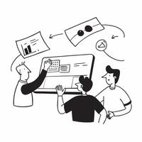 Marketing team brainstorming in a glossy flexible workspace concept as Camera movement Zoom into the team digital whiteboard during a brainstorming session Scene A collaborative a pure vector