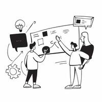 Marketing team brainstorming in a glossy flexible workspace concept as Camera movement Zoom into the team digital whiteboard during a brainstorming session Scene A collaborative a pure Set 2 vector