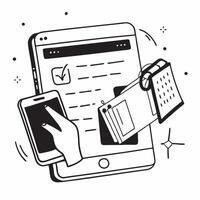 Mobile phone and calendar with Stay Organized text in a border frame with copy space concept as Camera movement Zoom into the mobile phone and calendar with text Scene Organized a pure Set 2 vector