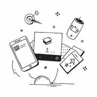 Mobile phone and laptop with holographic time management app and flexible workspace text concept as Camera movement Zoom into the mobile phone and laptop screens with a holographic pure Set 3 vector