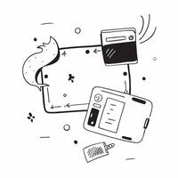 Mobile phone and tablet with holographic brainstorming app and flexible workspace text concept as Camera movement Pan across the mobile phone and tablet screens with a holographic pure vector